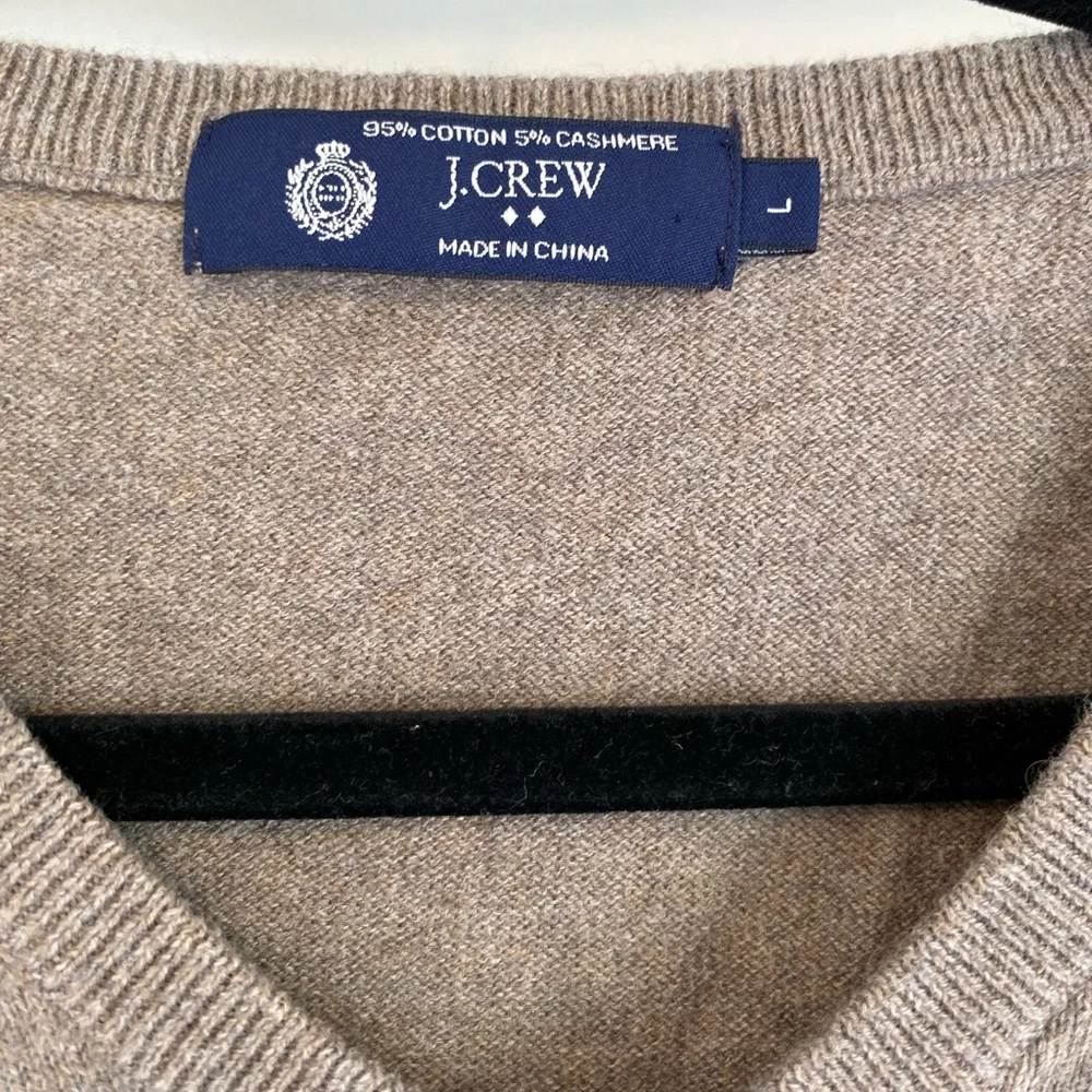 J Crew Men’s Cotton-Cashmere V-neck Pullover Long Sleeve Sweater Tan Brown Sz L